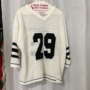 SHEIN White and Black V-neck Sweater